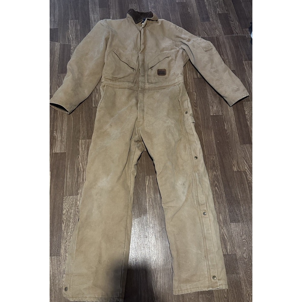 Vintage Big Smith Men's Beige Lined Duck CanvasFull Zip Snap Coverall Large Tall